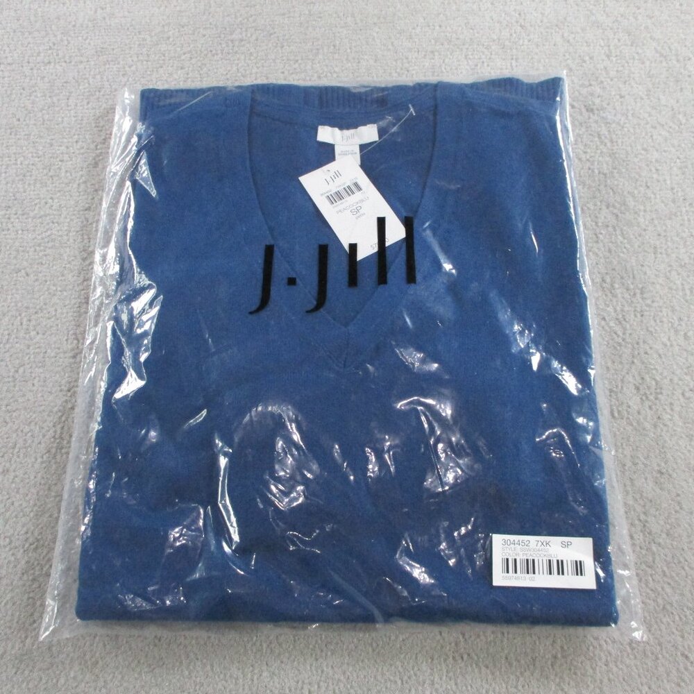 NWT J Jill V Neck Sweater Tunic Peacock Blue Womens Small Petite Long Sleeve - Picture 2 of 5